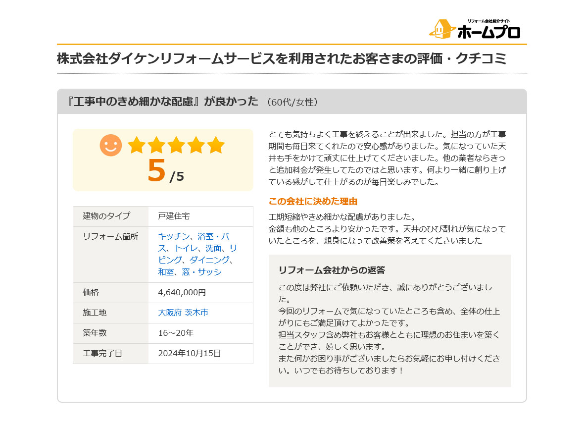 担当の方が工事期間も毎日来てくれたので安心感がありました アイキャッチ